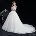 Simple over off the shoulder satin ivory white a-line formal bridal gown beaded ballgown wedding dresses